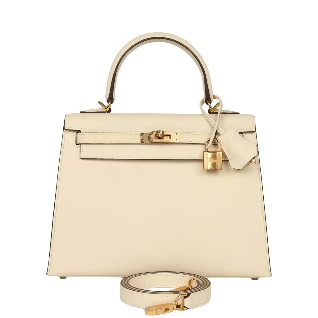 HERMÈS Hermes Kelly Sellier 25 Nata Epsom Gold Hardware