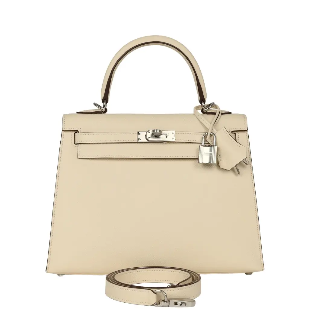 HERMÈS Hermes Kelly Sellier 25 Nata Epsom Palladium Hardware