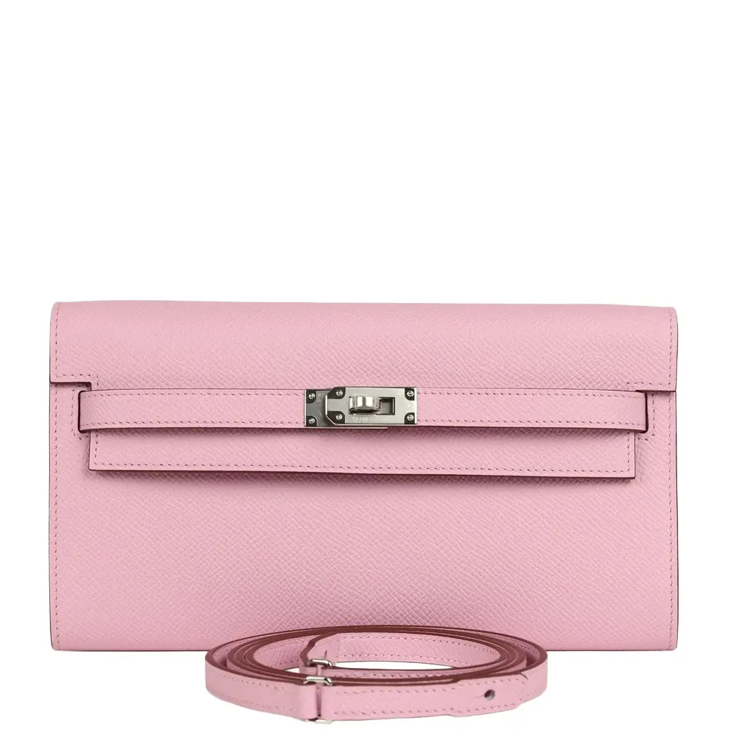Hermes Kelly Wallet To Go Mauve Sylvestre Epsom Palladium Hardware
