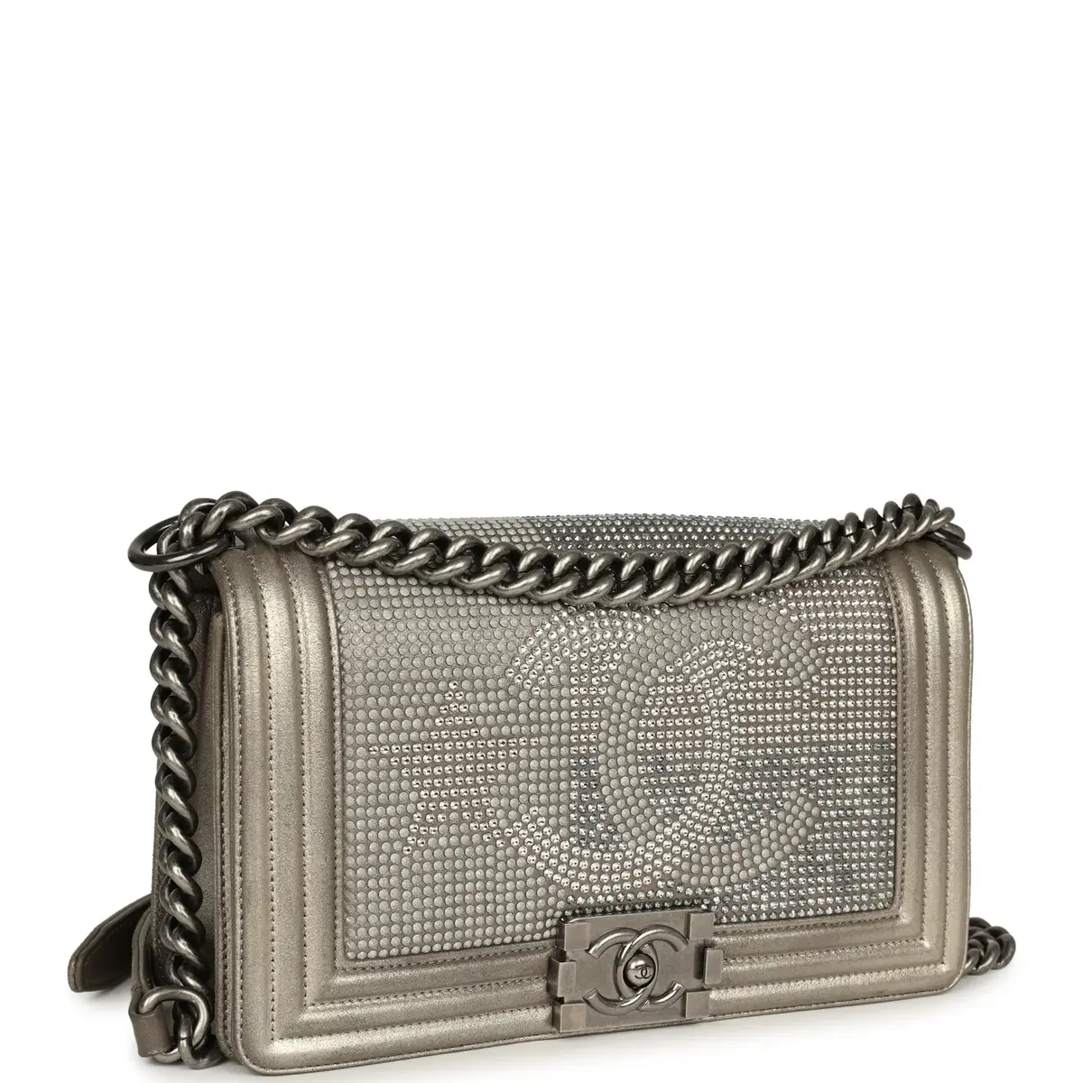 Chanel Pre-owned Chanel "Paris-Dallas" Strass Medium Boy Bag Dark Khaki Iridescent Calfskin Aged Ruthenium Hardware | Thumbnail 2 Chanel Pre-owned Chanel "Paris-Dallas" Strass Medium Boy Bag Dark Khaki Iridescent Calfskin Aged Ruthenium Hardware | Thumbnail 2