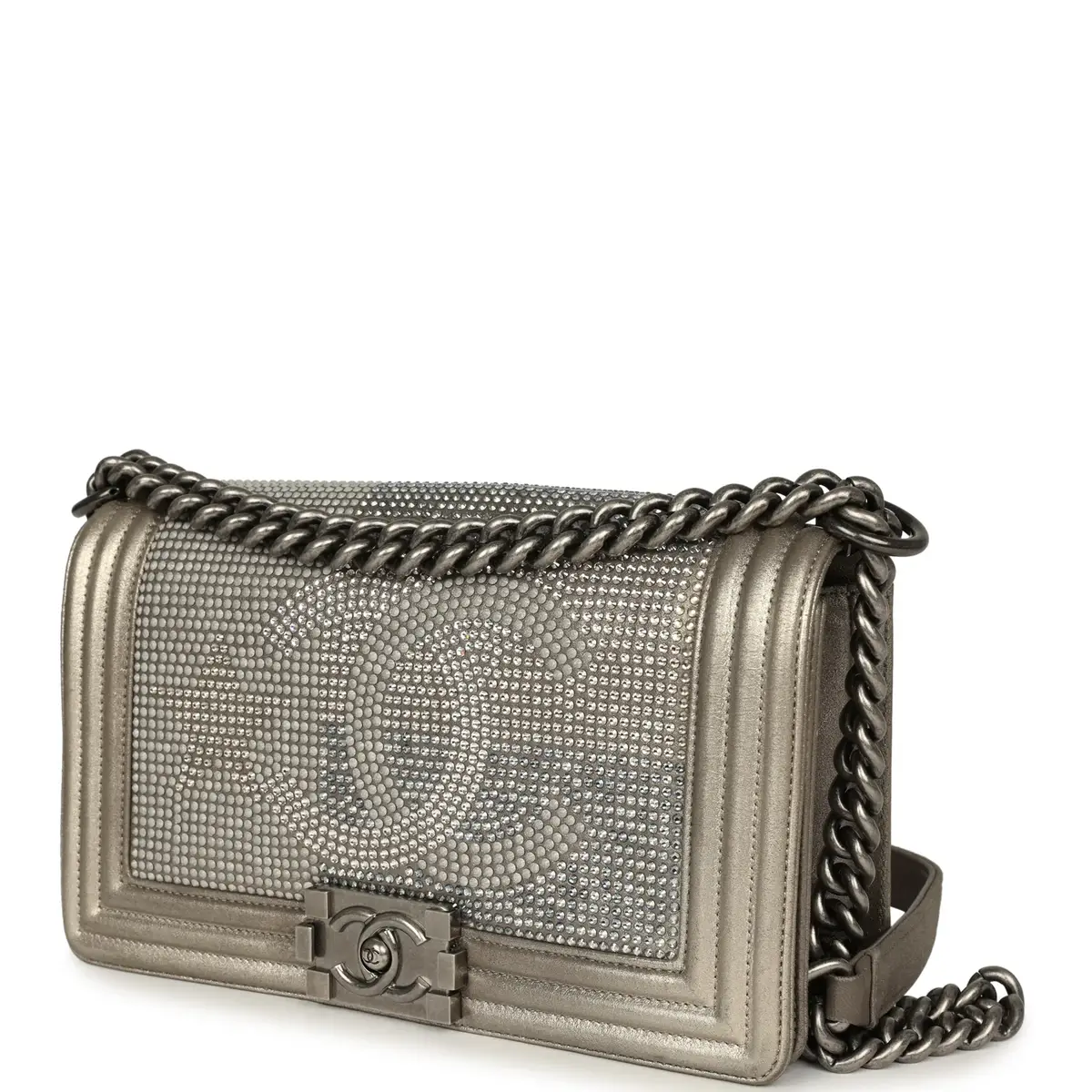 Chanel Pre-owned Chanel "Paris-Dallas" Strass Medium Boy Bag Dark Khaki Iridescent Calfskin Aged Ruthenium Hardware | Thumbnail 5 Chanel Pre-owned Chanel "Paris-Dallas" Strass Medium Boy Bag Dark Khaki Iridescent Calfskin Aged Ruthenium Hardware | Thumbnail 5