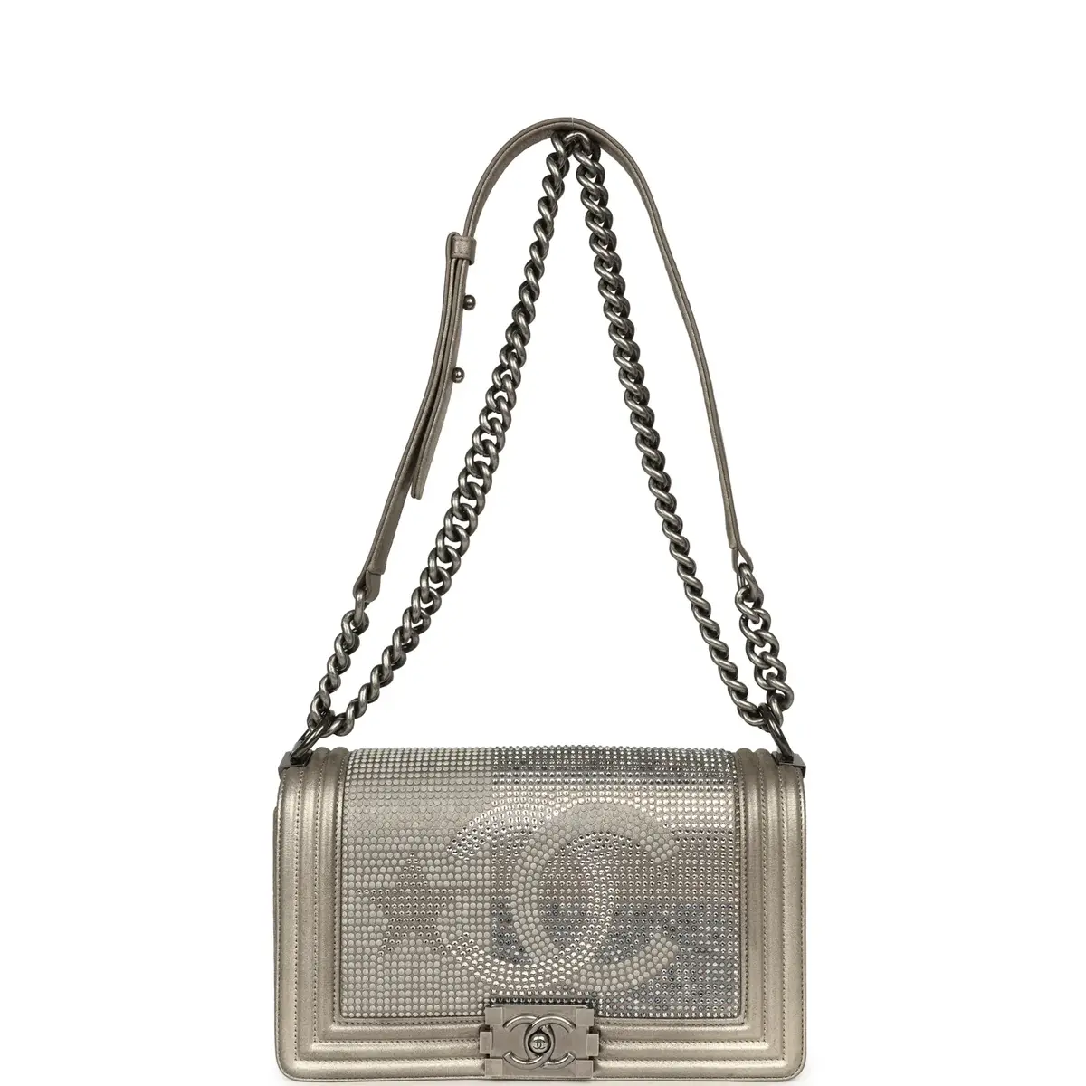 Chanel Pre-owned Chanel "Paris-Dallas" Strass Medium Boy Bag Dark Khaki Iridescent Calfskin Aged Ruthenium Hardware | Thumbnail 7 Chanel Pre-owned Chanel "Paris-Dallas" Strass Medium Boy Bag Dark Khaki Iridescent Calfskin Aged Ruthenium Hardware | Thumbnail 7