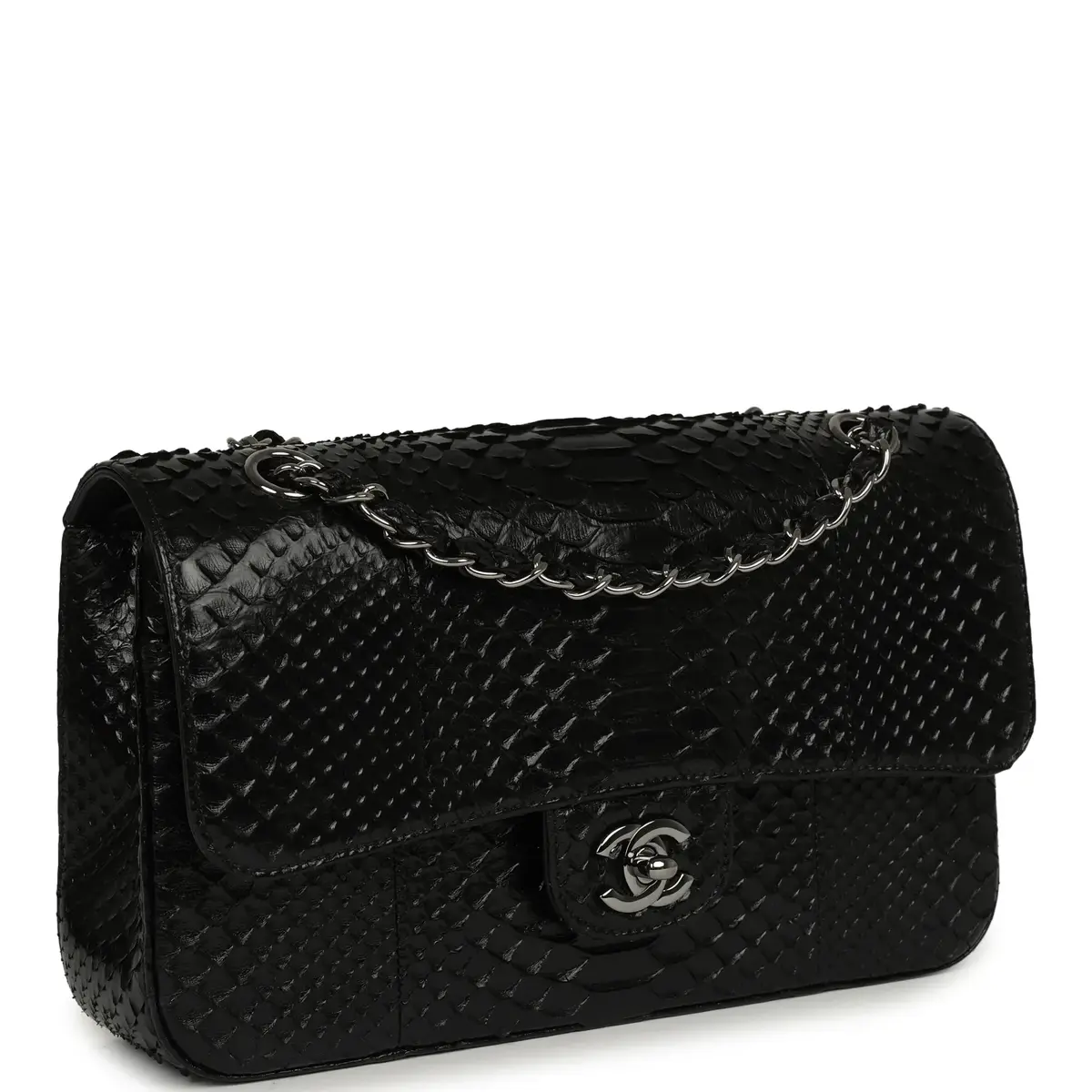 Chanel Pre-owned Chanel Medium Classic Double Flap Bag Black Python Silver Hardware | Thumbnail 2 Chanel Pre-owned Chanel Medium Classic Double Flap Bag Black Python Silver Hardware | Thumbnail 2