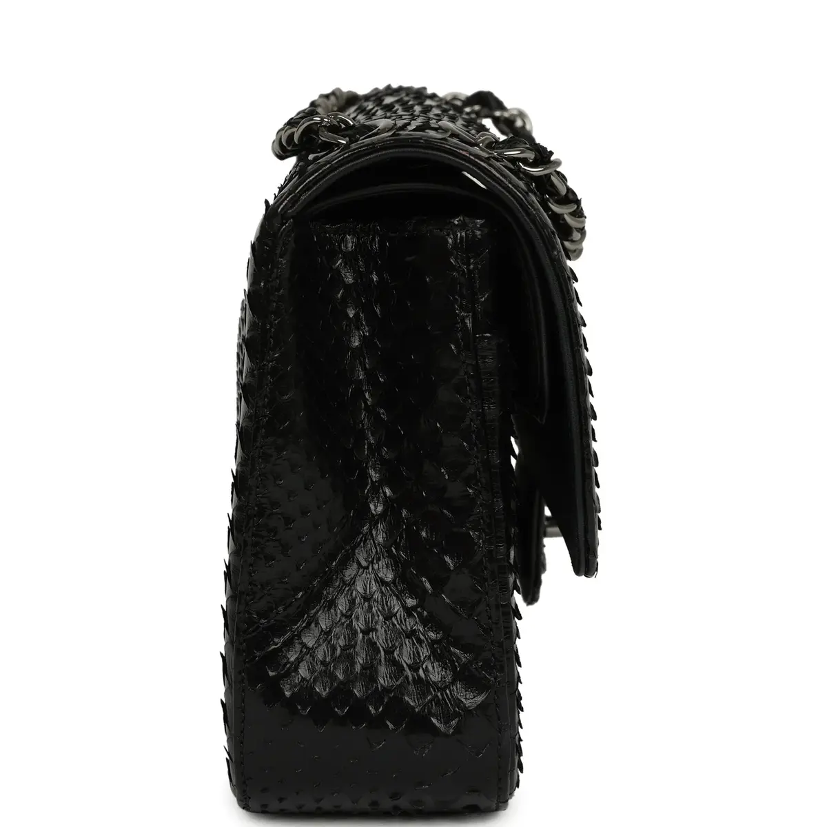 Chanel Pre-owned Chanel Medium Classic Double Flap Bag Black Python Silver Hardware | Thumbnail 3 Chanel Pre-owned Chanel Medium Classic Double Flap Bag Black Python Silver Hardware | Thumbnail 3