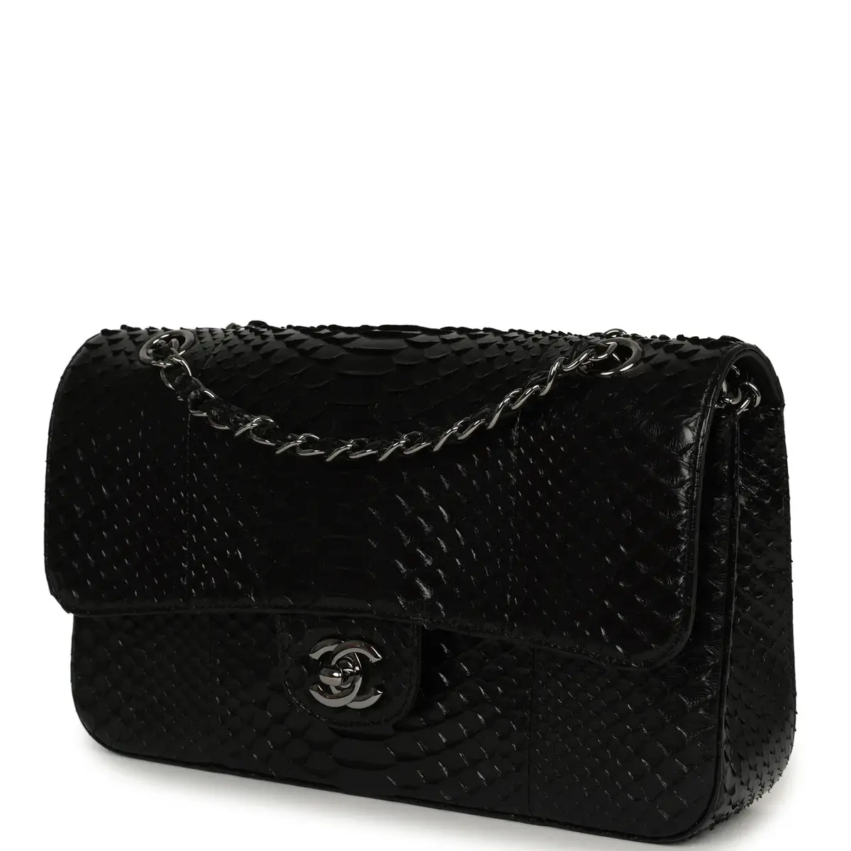 Chanel Pre-owned Chanel Medium Classic Double Flap Bag Black Python Silver Hardware | Thumbnail 5 Chanel Pre-owned Chanel Medium Classic Double Flap Bag Black Python Silver Hardware | Thumbnail 5