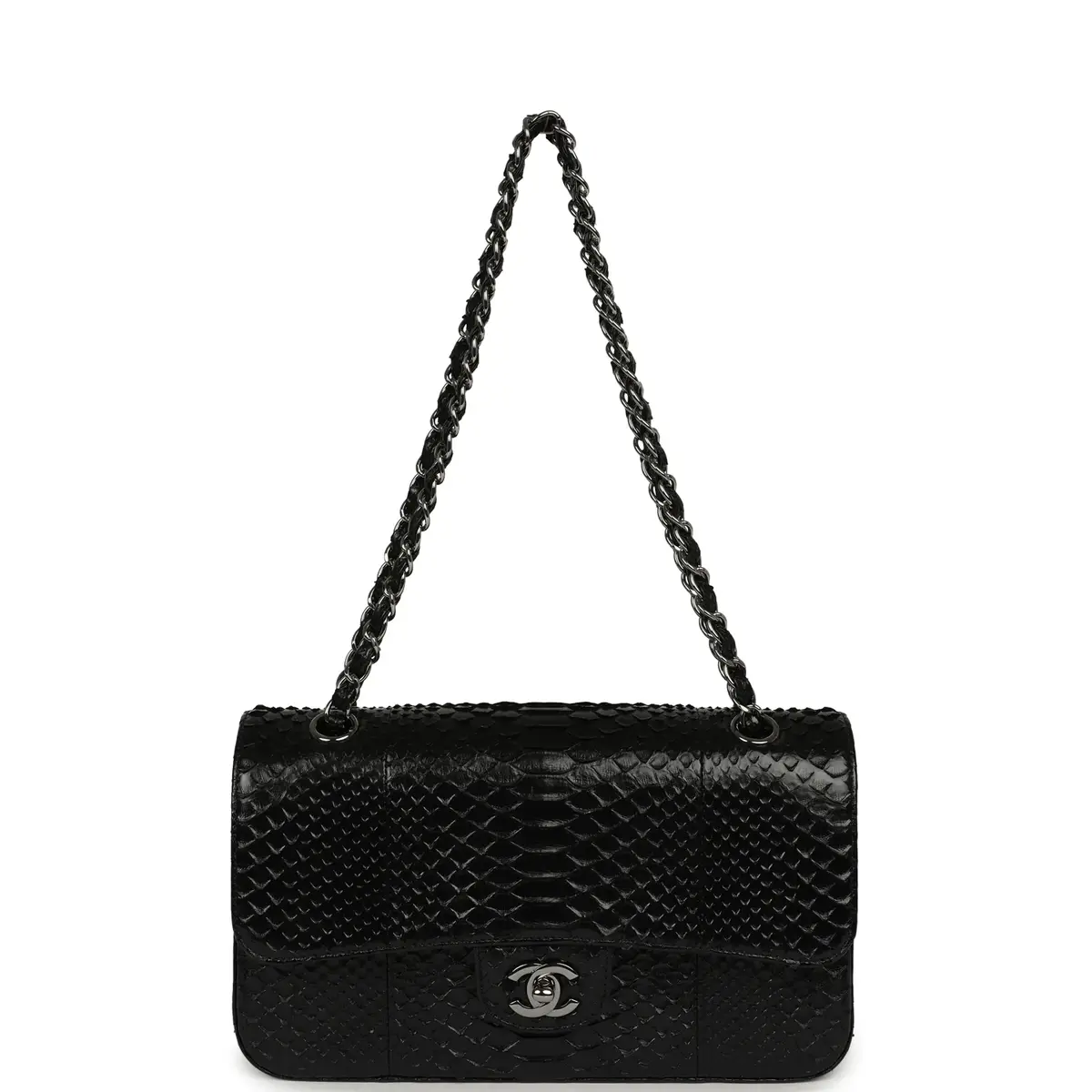 Chanel Pre-owned Chanel Medium Classic Double Flap Bag Black Python Silver Hardware | Thumbnail 7 Chanel Pre-owned Chanel Medium Classic Double Flap Bag Black Python Silver Hardware | Thumbnail 7
