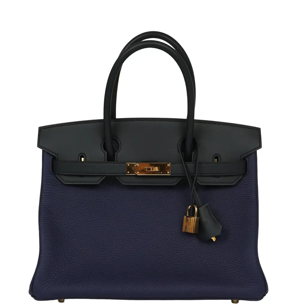 Pre-owned Hermes Birkin 30 Bleu Obscur Sombrero, Bleu Encre Clemence Gold Hardware