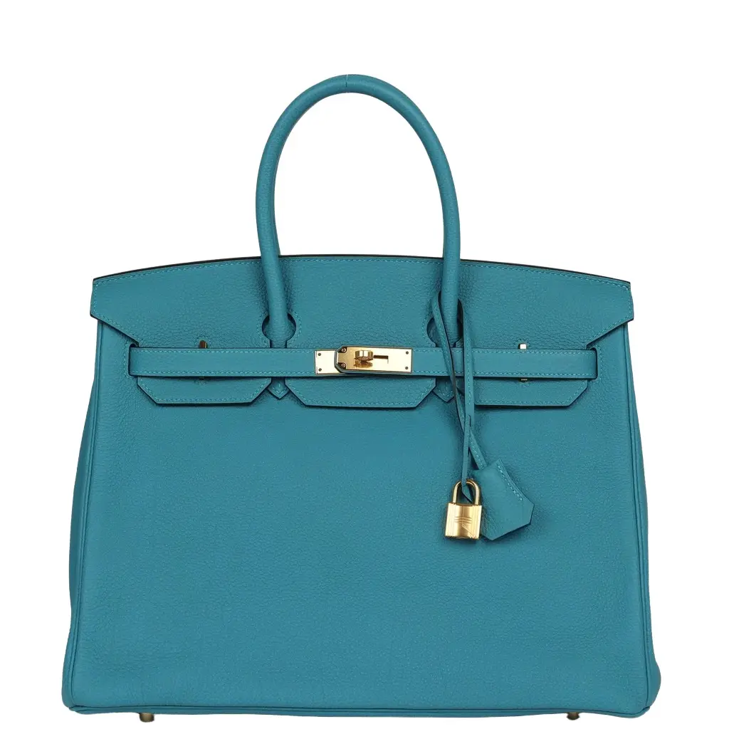 Pre-owned Hermes Birkin 35 Turquoise Togo Gold Hardware
