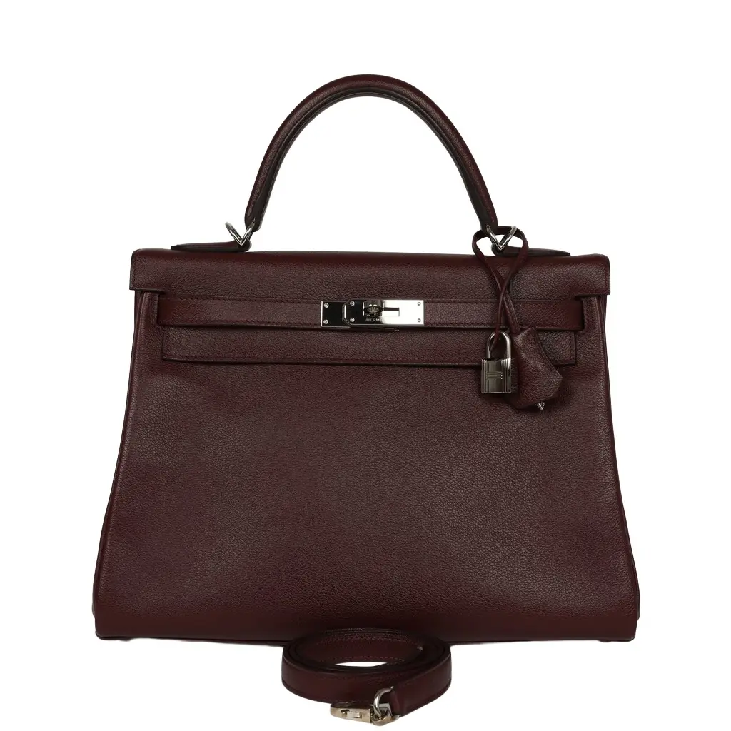 HERMÈS Pre-owned Hermes Kelly Retourne 32 Rouge H Evergrain Palladium Hardware