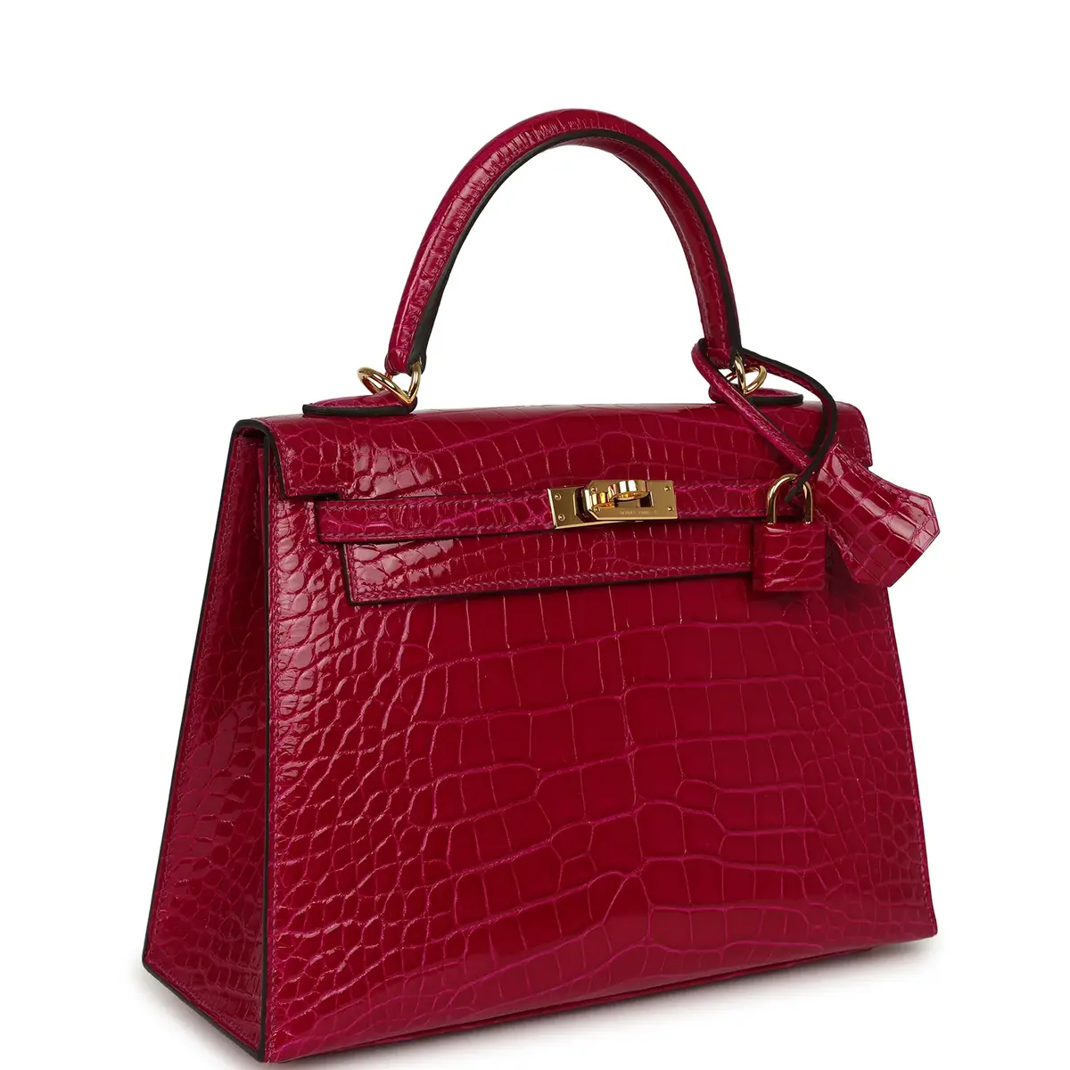 HERMÈS Pre-owned Hermes Kelly Sellier 25 Rose Pourpre Shiny Alligator Gold Hardware | Thumbnail 2