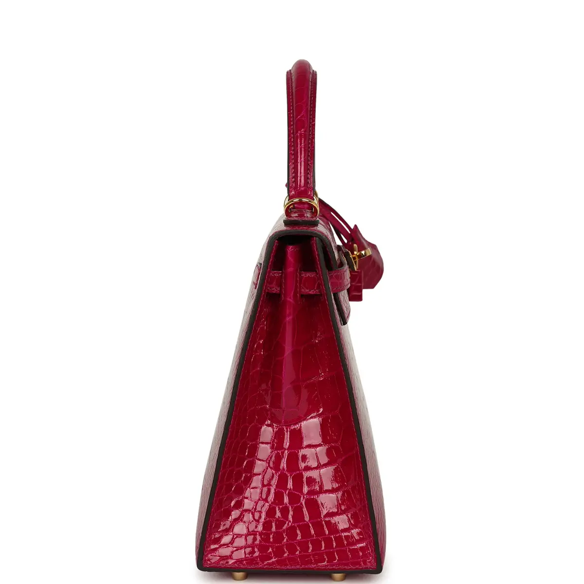 HERMÈS Pre-owned Hermes Kelly Sellier 25 Rose Pourpre Shiny Alligator Gold Hardware | Thumbnail 3