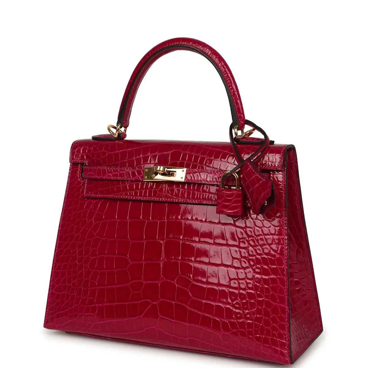 HERMÈS Pre-owned Hermes Kelly Sellier 25 Rose Pourpre Shiny Alligator Gold Hardware | Thumbnail 5