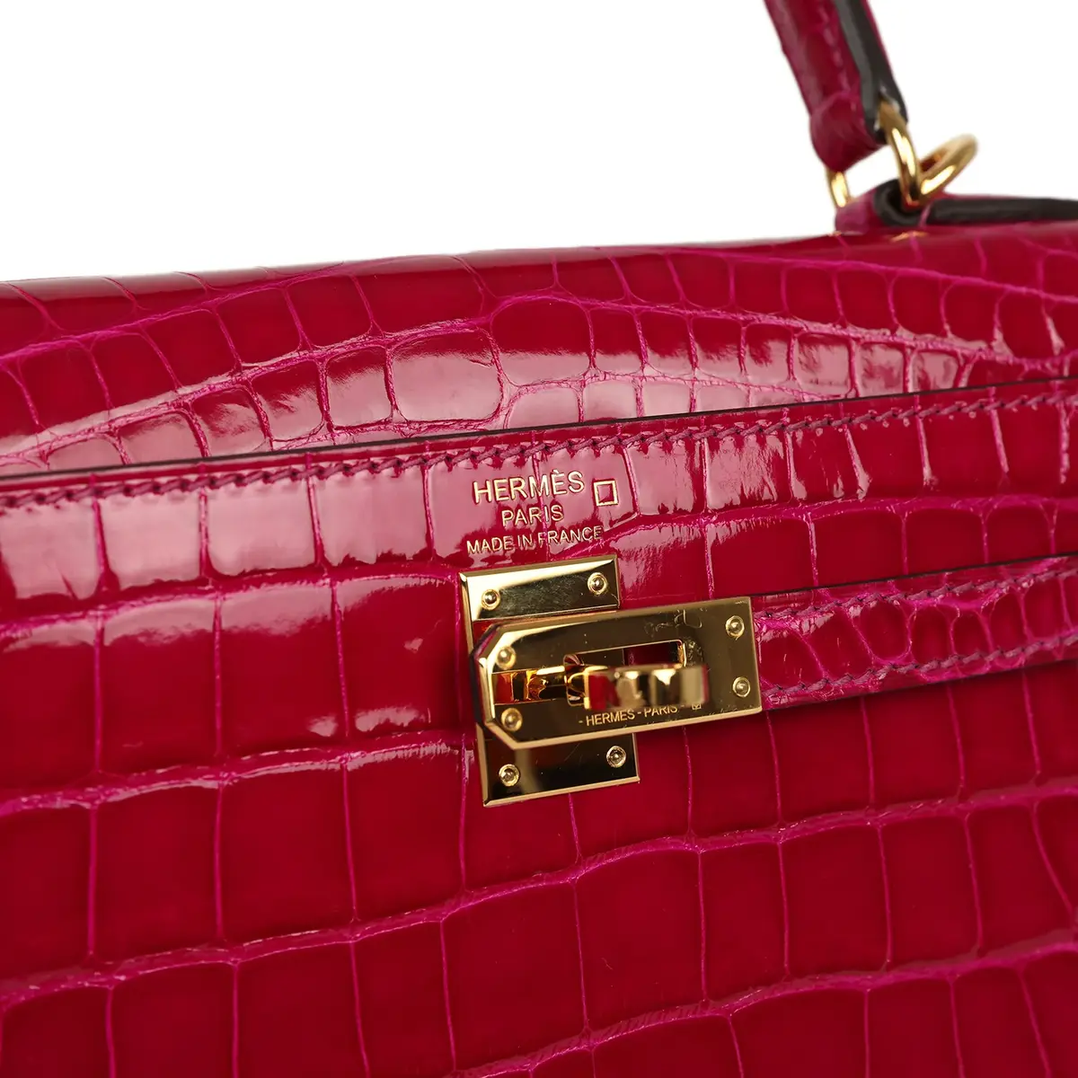 HERMÈS Pre-owned Hermes Kelly Sellier 25 Rose Pourpre Shiny Alligator Gold Hardware | Thumbnail 7