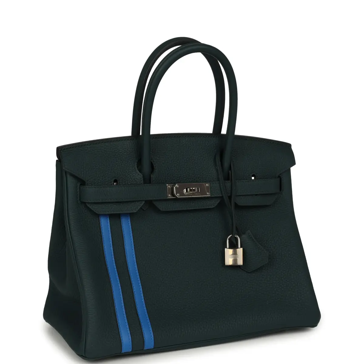 HERMÈS Pre-owned Hermes Officier Birkin 30 Vert Cypress, Bleu Zellige Togo Palladium Hardware | Thumbnail 2