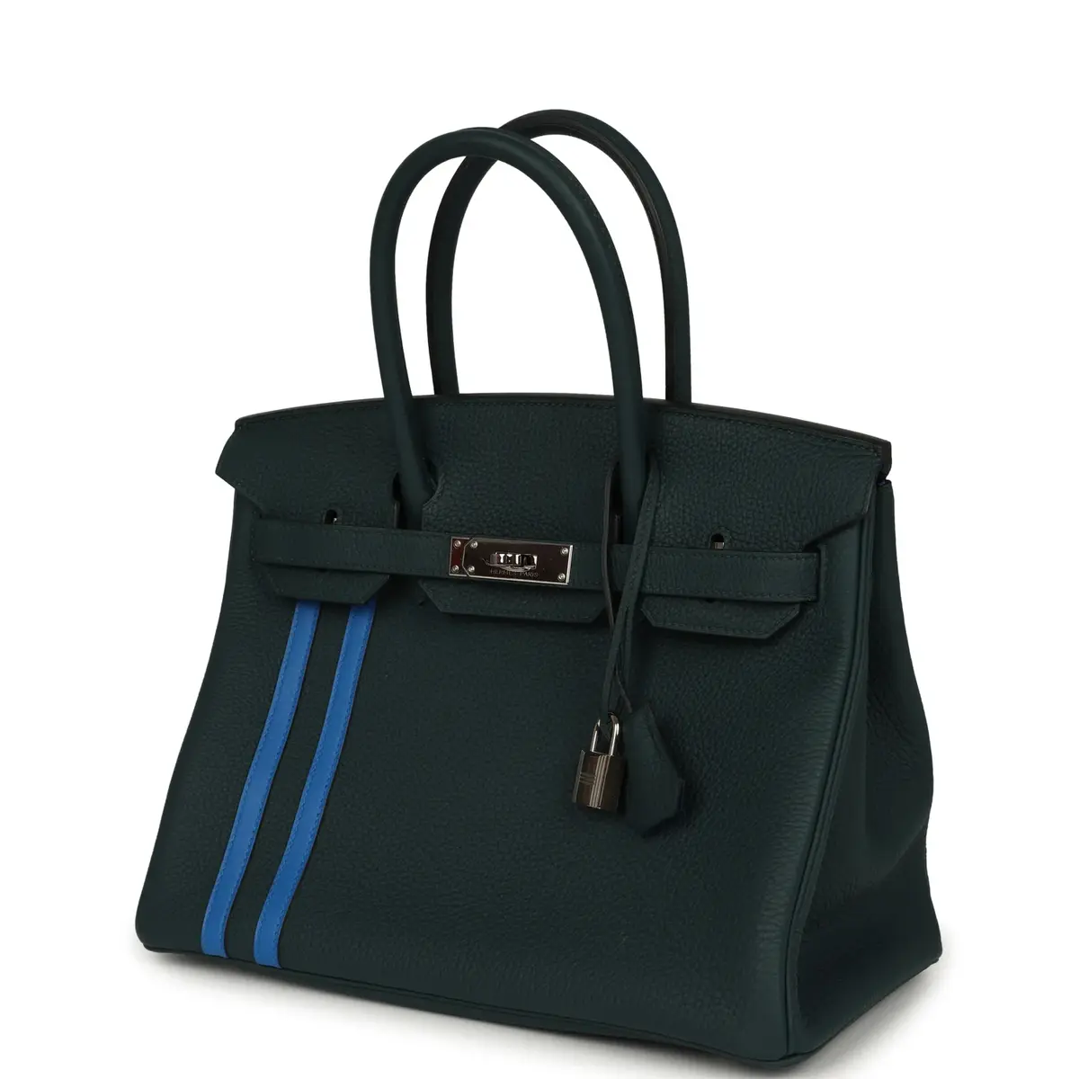 HERMÈS Pre-owned Hermes Officier Birkin 30 Vert Cypress, Bleu Zellige Togo Palladium Hardware | Thumbnail 5