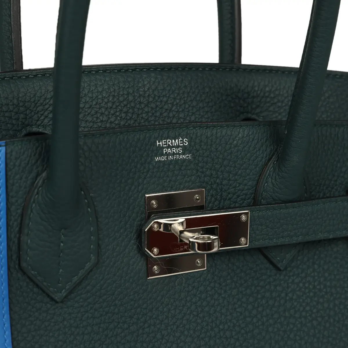 HERMÈS Pre-owned Hermes Officier Birkin 30 Vert Cypress, Bleu Zellige Togo Palladium Hardware | Thumbnail 7
