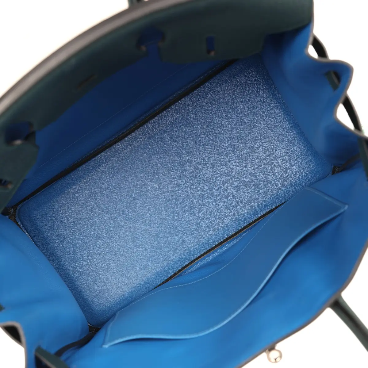 HERMÈS Pre-owned Hermes Officier Birkin 30 Vert Cypress, Bleu Zellige Togo Palladium Hardware | Thumbnail 8
