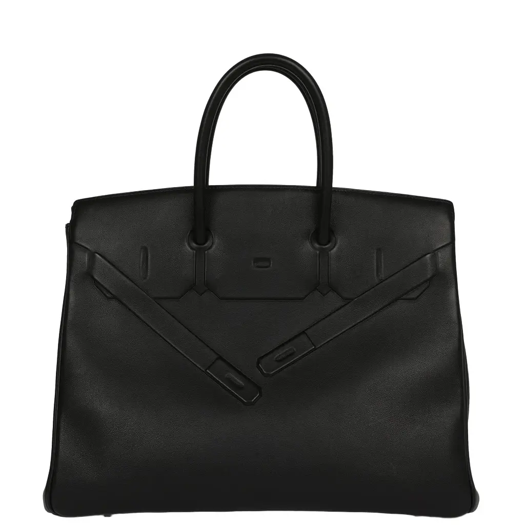 Pre-owned Hermes Shadow Birkin 35 Black Swift Palladium Hardware