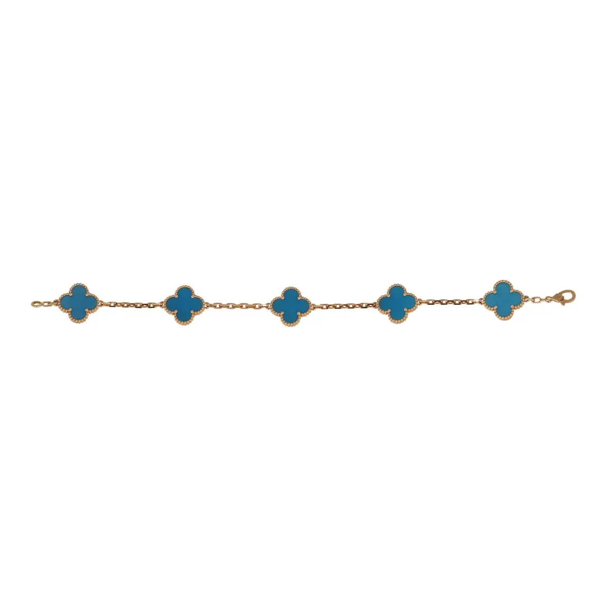 Van Cleef & Arpels Pre-owned Van Cleef & Arpels Vintage Alhambra 5 Motif Bracelet Blue Agate 18K Yellow Gold | Thumbnail 2 Van Cleef & Arpels Pre-owned Van Cleef & Arpels Vintage Alhambra 5 Motif Bracelet Blue Agate 18K Yellow Gold | Thumbnail 2