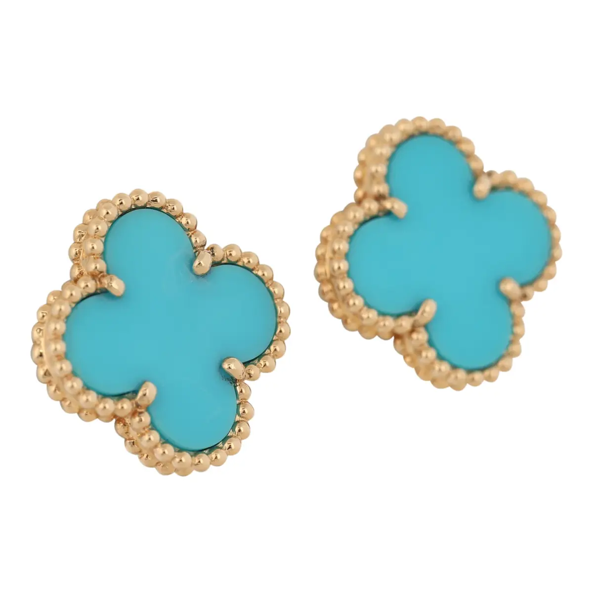 Van Cleef & Arpels Pre-owned Van Cleef & Arpels Vintage Alhambra Motif Earrings Turquoise 18K Yellow Gold | Thumbnail 2 Van Cleef & Arpels Pre-owned Van Cleef & Arpels Vintage Alhambra Motif Earrings Turquoise 18K Yellow Gold | Thumbnail 2