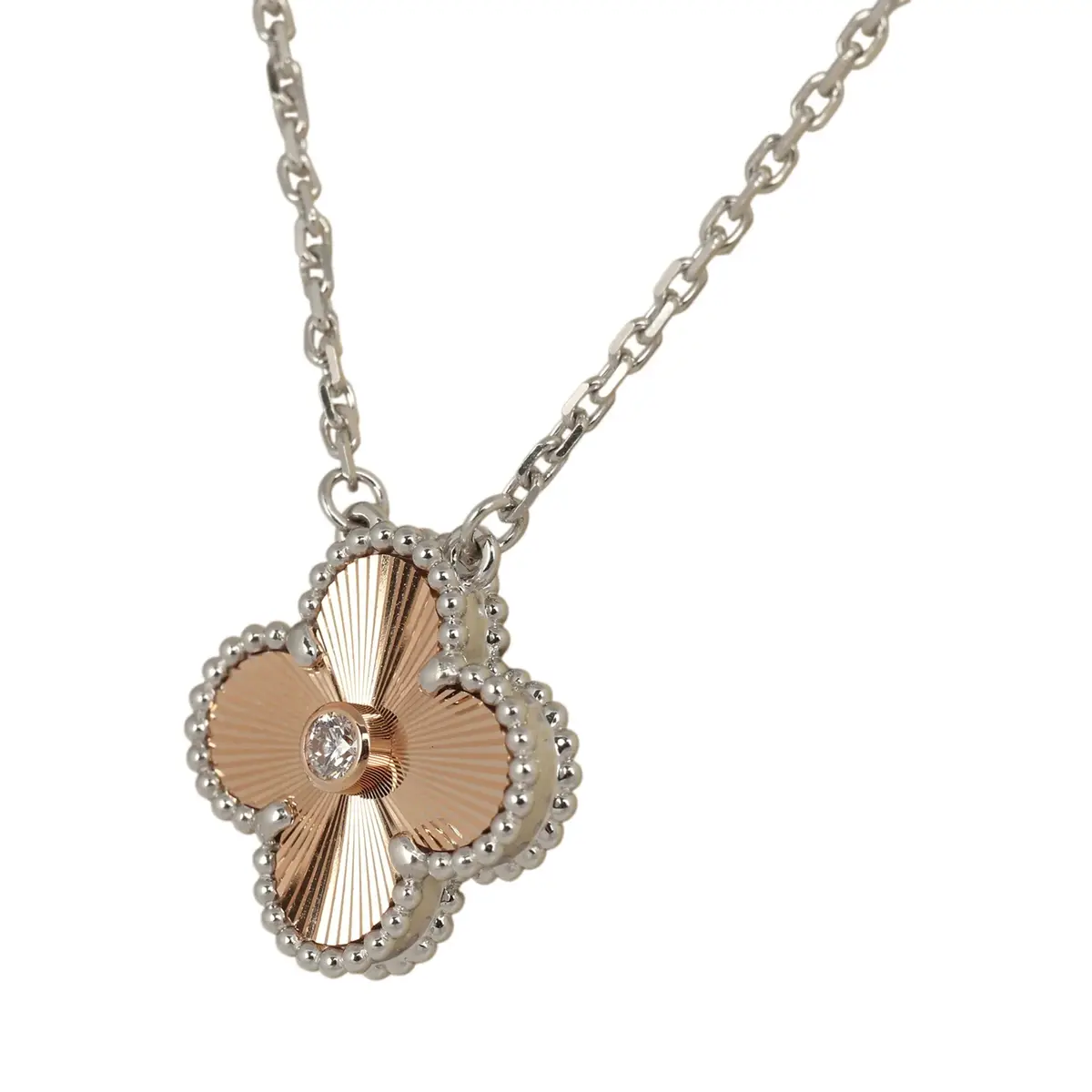 Van Cleef & Arpels Van Cleef & Arpels 2024 Holiday Vintage Alhambra Pendant Necklace Rose Gold Guilloche 18K White Gold & Diamonds | Thumbnail 5 Van Cleef & Arpels Van Cleef & Arpels 2024 Holiday Vintage Alhambra Pendant Necklace Rose Gold Guilloche 18K White Gold & Diamonds | Thumbnail 5