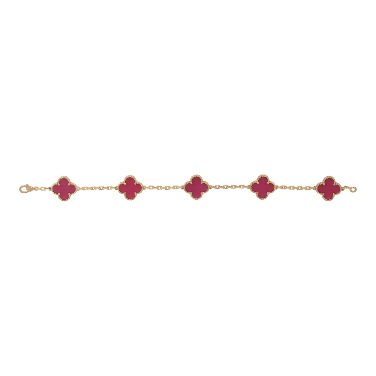 Van Cleef & Arpels Van Cleef & Arpels Vintage Alhambra 5 Motif Bracelet Pink Enamel 18K Yellow Gold | Thumbnail 2 Van Cleef & Arpels Van Cleef & Arpels Vintage Alhambra 5 Motif Bracelet Pink Enamel 18K Yellow Gold | Thumbnail 2