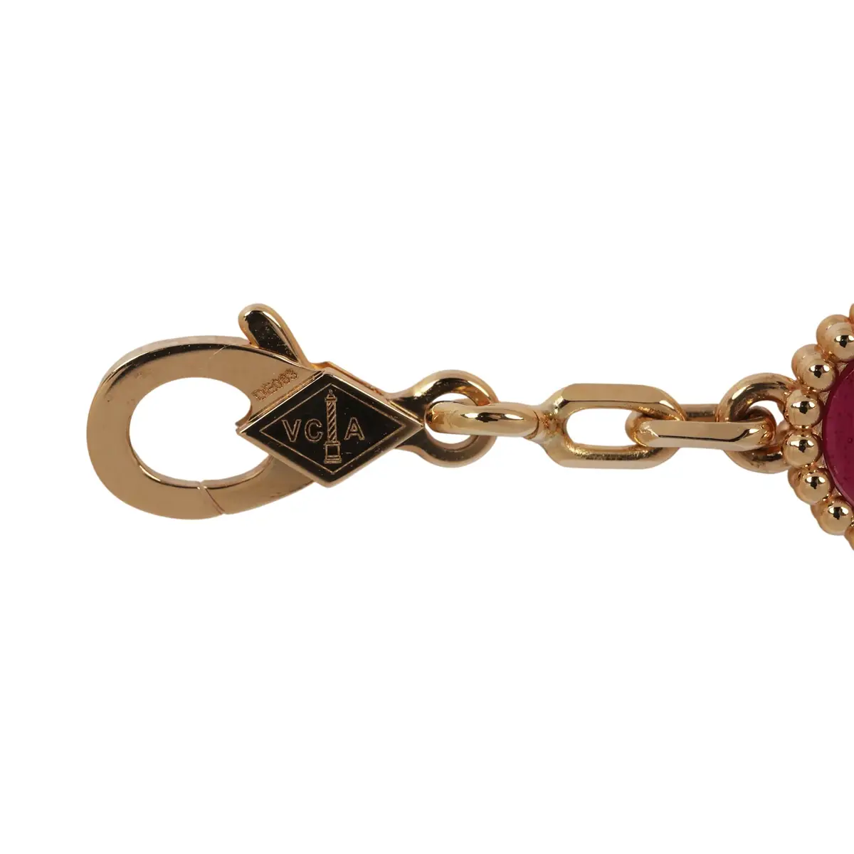 Van Cleef & Arpels Van Cleef & Arpels Vintage Alhambra 5 Motif Bracelet Pink Enamel 18K Yellow Gold | Thumbnail 4 Van Cleef & Arpels Van Cleef & Arpels Vintage Alhambra 5 Motif Bracelet Pink Enamel 18K Yellow Gold | Thumbnail 4