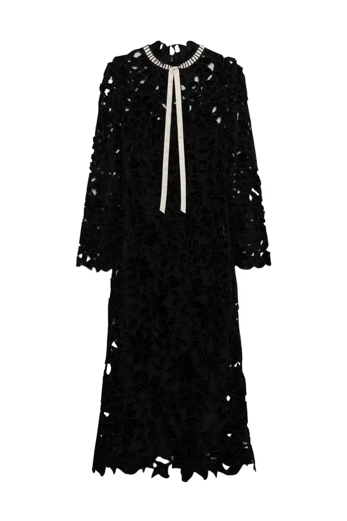 Simkhai Thiora Velvet Embroidered Lace Midi Dress