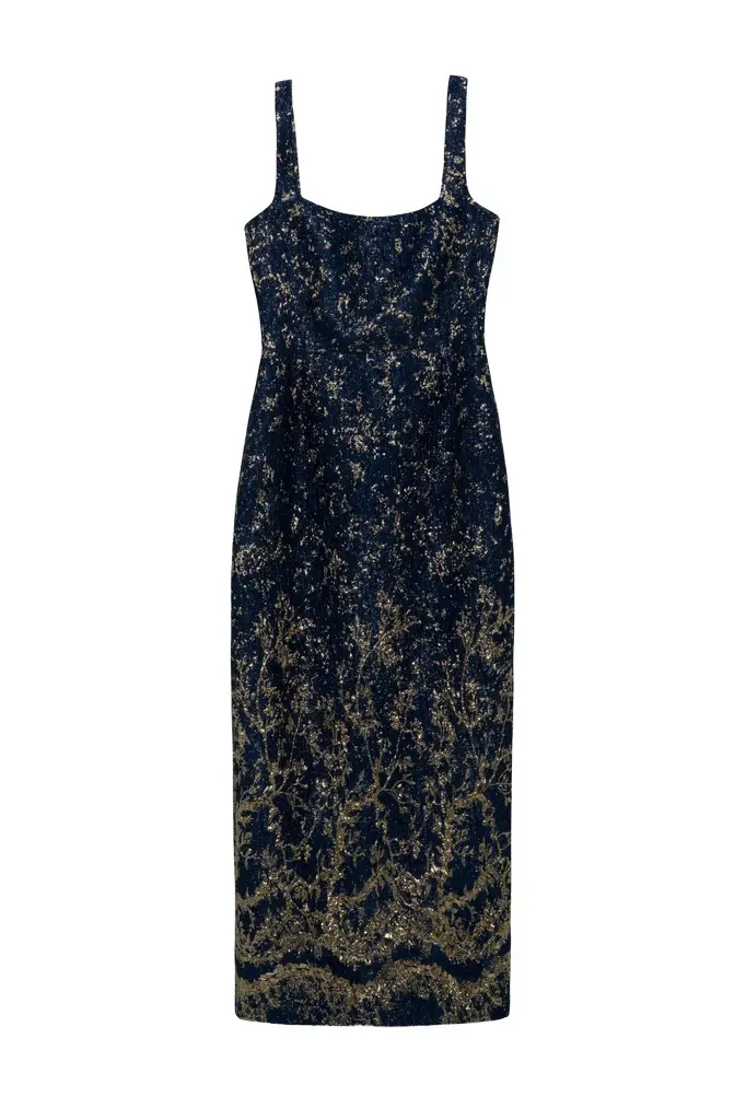 Virette Metallic Jacquard Midi Dress Virette Metallic Jacquard Midi Dress