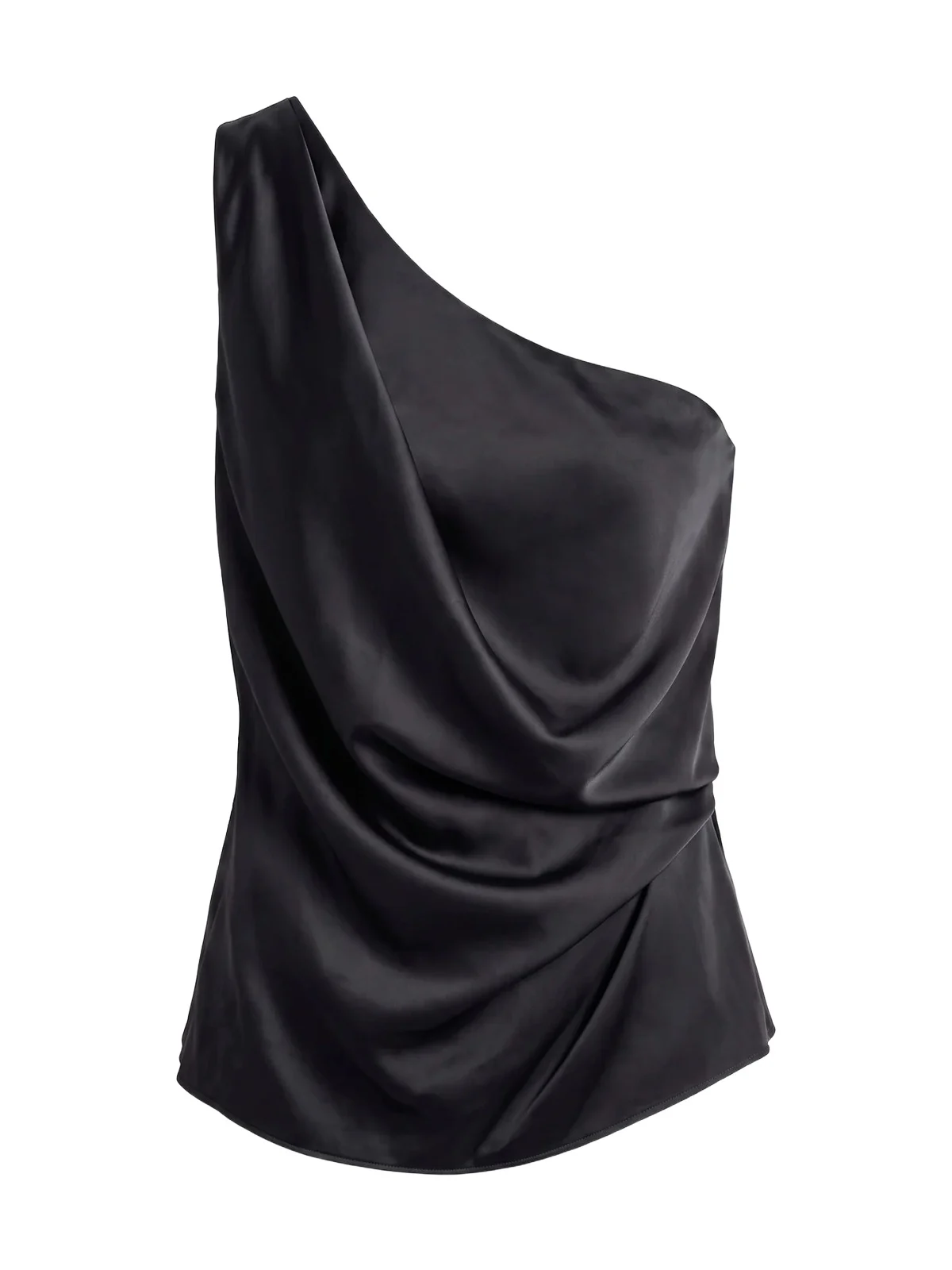 Draped One-Shoulder Silk Top