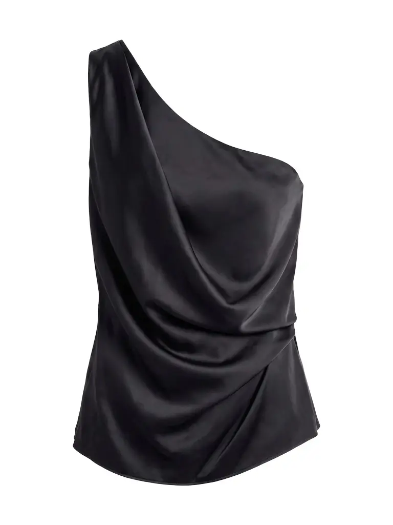 Draped One-Shoulder Silk Top Draped One-Shoulder Silk Top