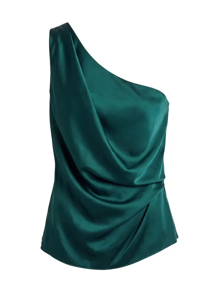 Draped One-Shoulder Silk Top Draped One-Shoulder Silk Top