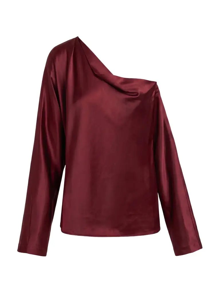 Off-Shoulder Long Sleeve Silk Top Off-Shoulder Long Sleeve Silk Top