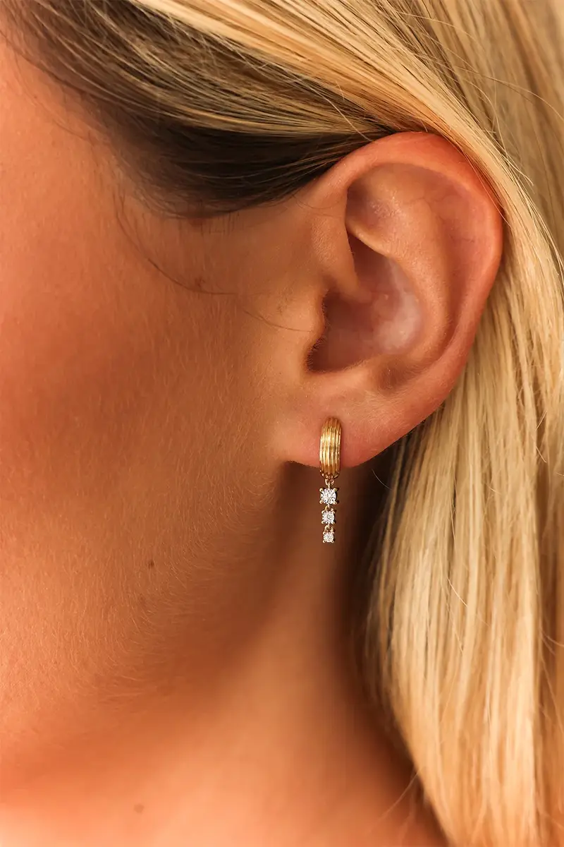 DANA REBECCA DESIGNS Diamond Ava Bea Trio Drop Huggie Earrings | Thumbnail 2