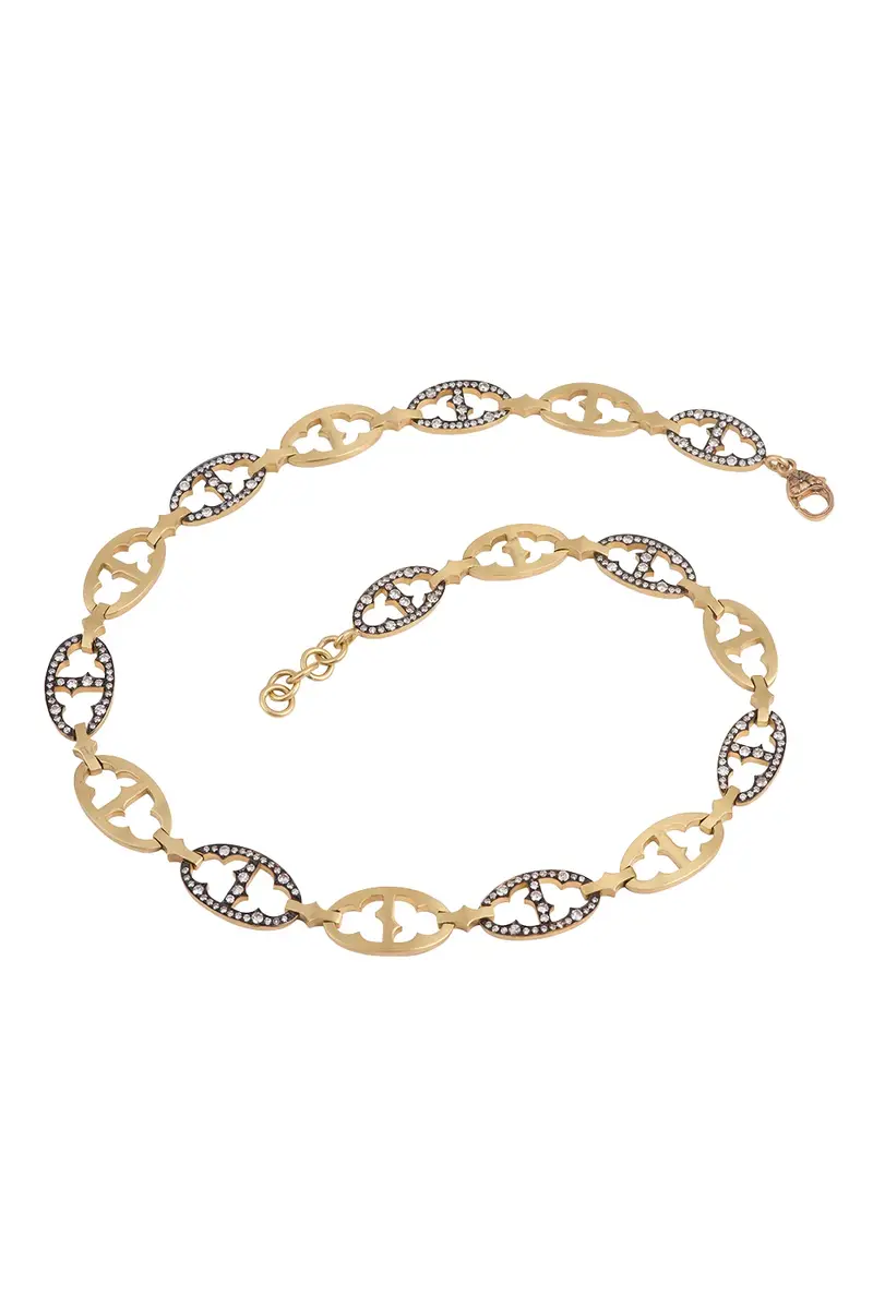 Diamond Oval Link Oxidized Necklace