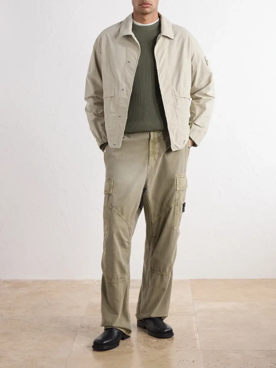 Stone Island Wide-Leg Garment and Mineral-Dyed Panama Cotton and Lyocell-Blend Cargo Trousers - Men | Thumbnail 2 Stone Island Wide-Leg Garment and Mineral-Dyed Panama Cotton and Lyocell-Blend Cargo Trousers - Men | Thumbnail 2