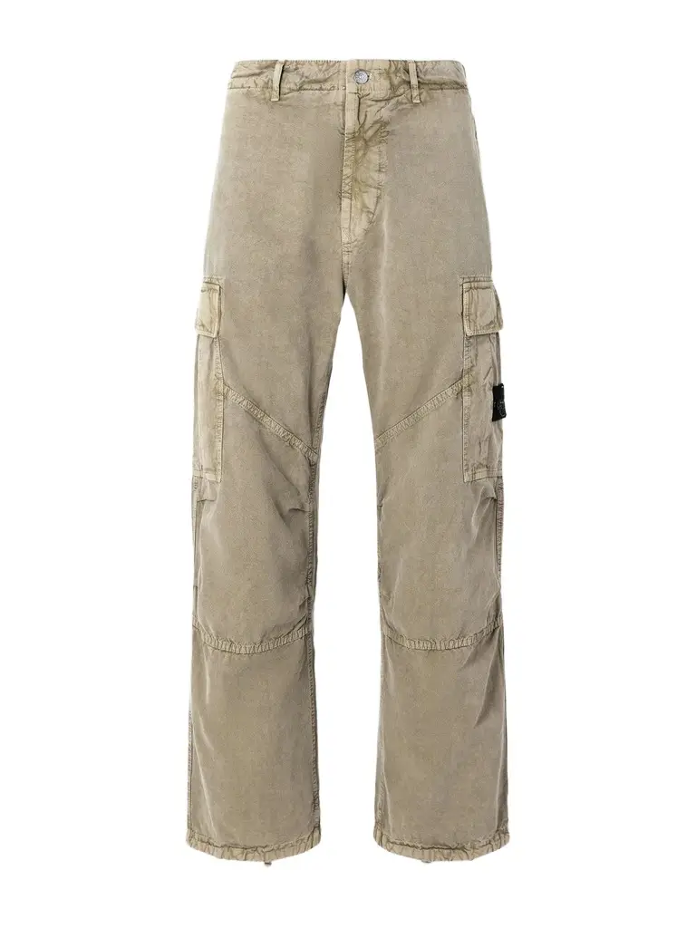 Stone Island Wide-Leg Garment and Mineral-Dyed Panama Cotton and Lyocell-Blend Cargo Trousers - Men