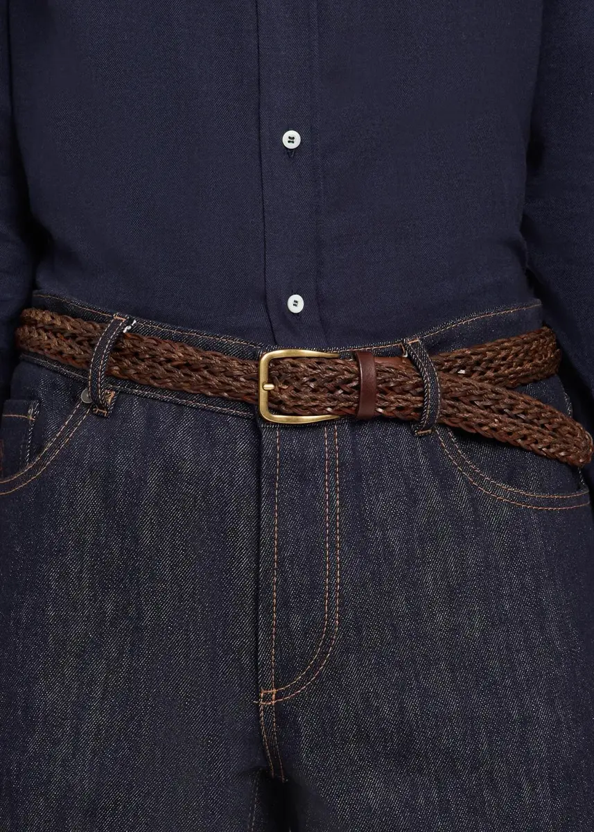 Brunello Cucinelli Men's Woven Leather Belt | Thumbnail 2