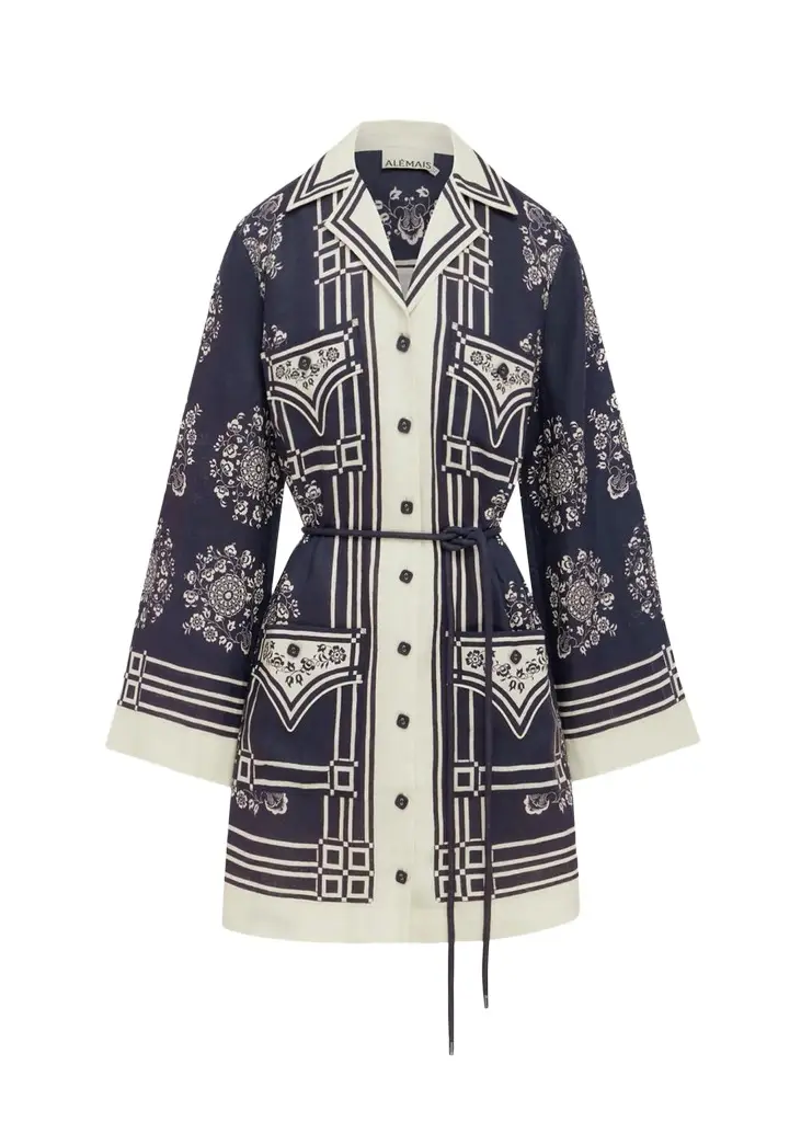 ALÉMAIS Banderrra Belted Linen Mini Dress