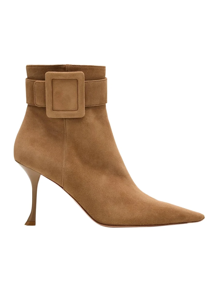 Roger Vivier Viv Ville 85MM Buckle-Detail Suede Ankle Boots