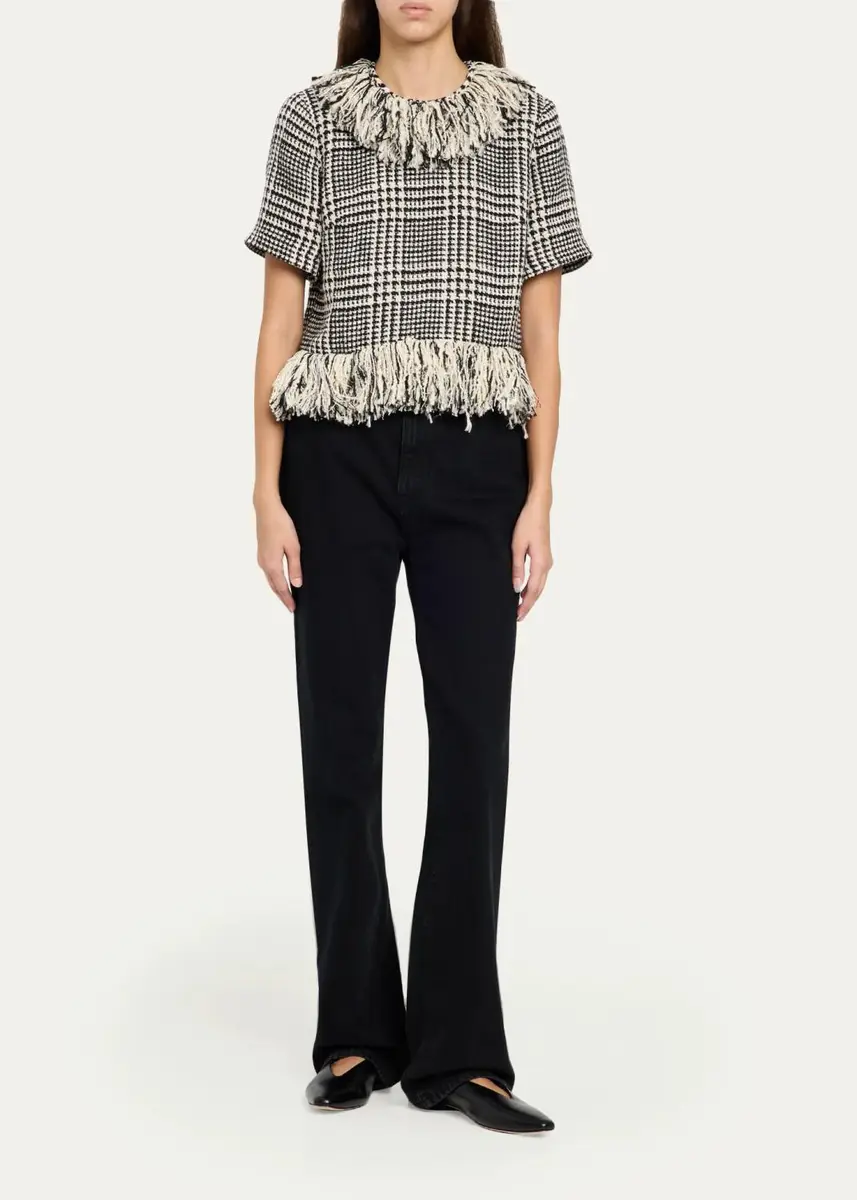 LIBEROWE Houndstooth Check Tweed Fringed Short-Sleeve Top | Thumbnail 2 LIBEROWE Houndstooth Check Tweed Fringed Short-Sleeve Top | Thumbnail 2