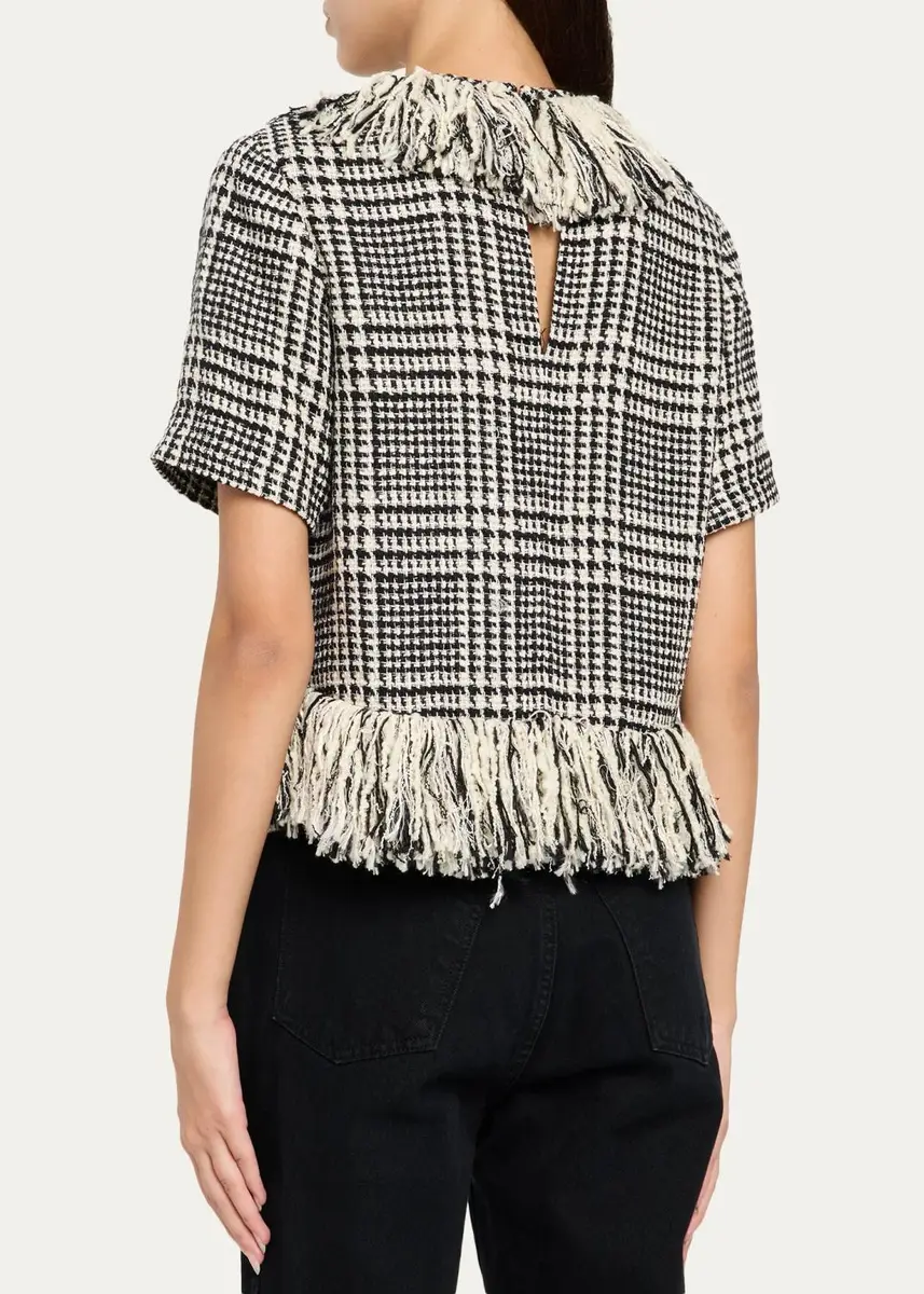 LIBEROWE Houndstooth Check Tweed Fringed Short-Sleeve Top | Thumbnail 3 LIBEROWE Houndstooth Check Tweed Fringed Short-Sleeve Top | Thumbnail 3