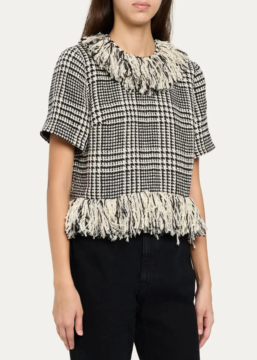 LIBEROWE Houndstooth Check Tweed Fringed Short-Sleeve Top | Thumbnail 4 LIBEROWE Houndstooth Check Tweed Fringed Short-Sleeve Top | Thumbnail 4