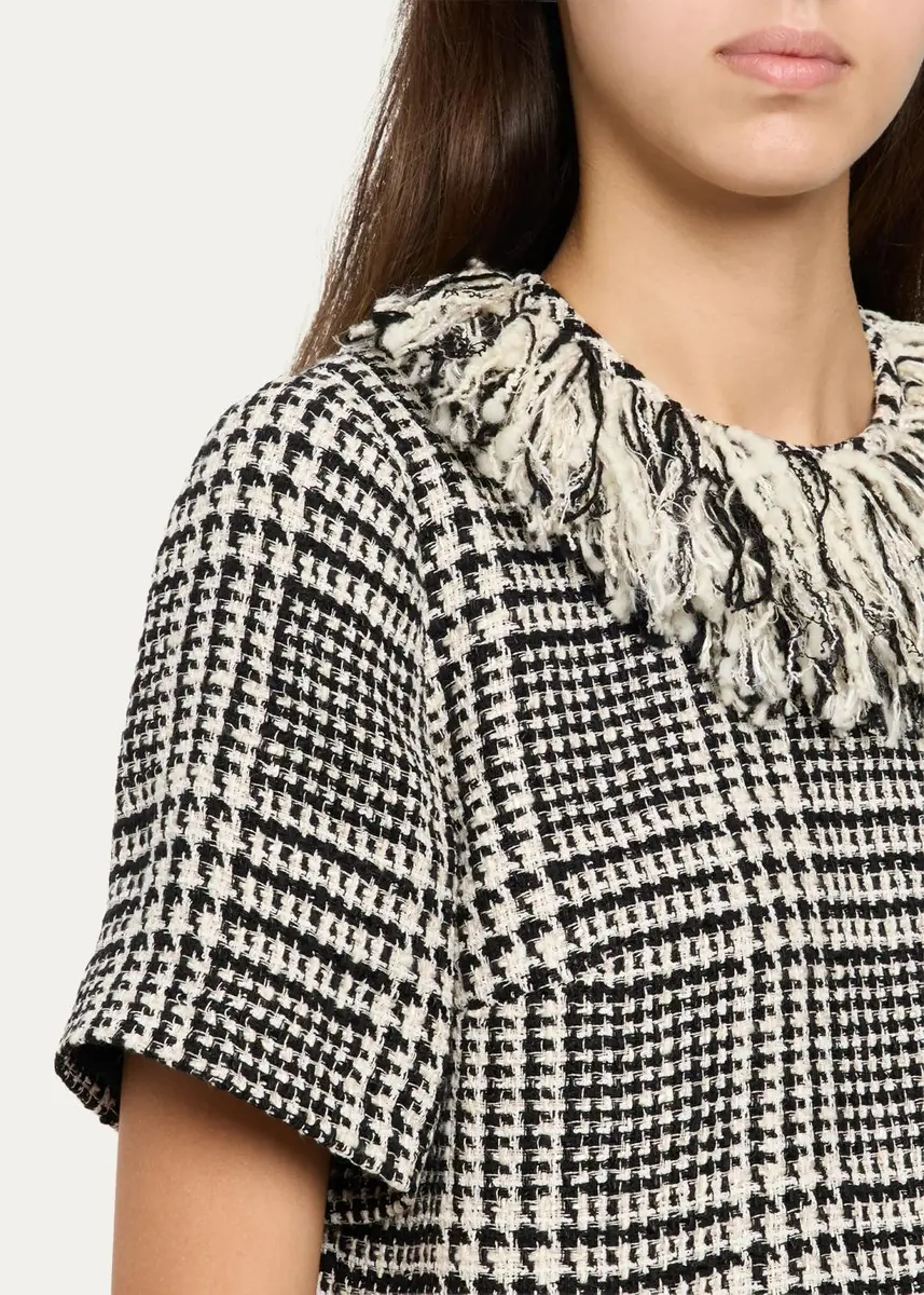 LIBEROWE Houndstooth Check Tweed Fringed Short-Sleeve Top | Thumbnail 5 LIBEROWE Houndstooth Check Tweed Fringed Short-Sleeve Top | Thumbnail 5