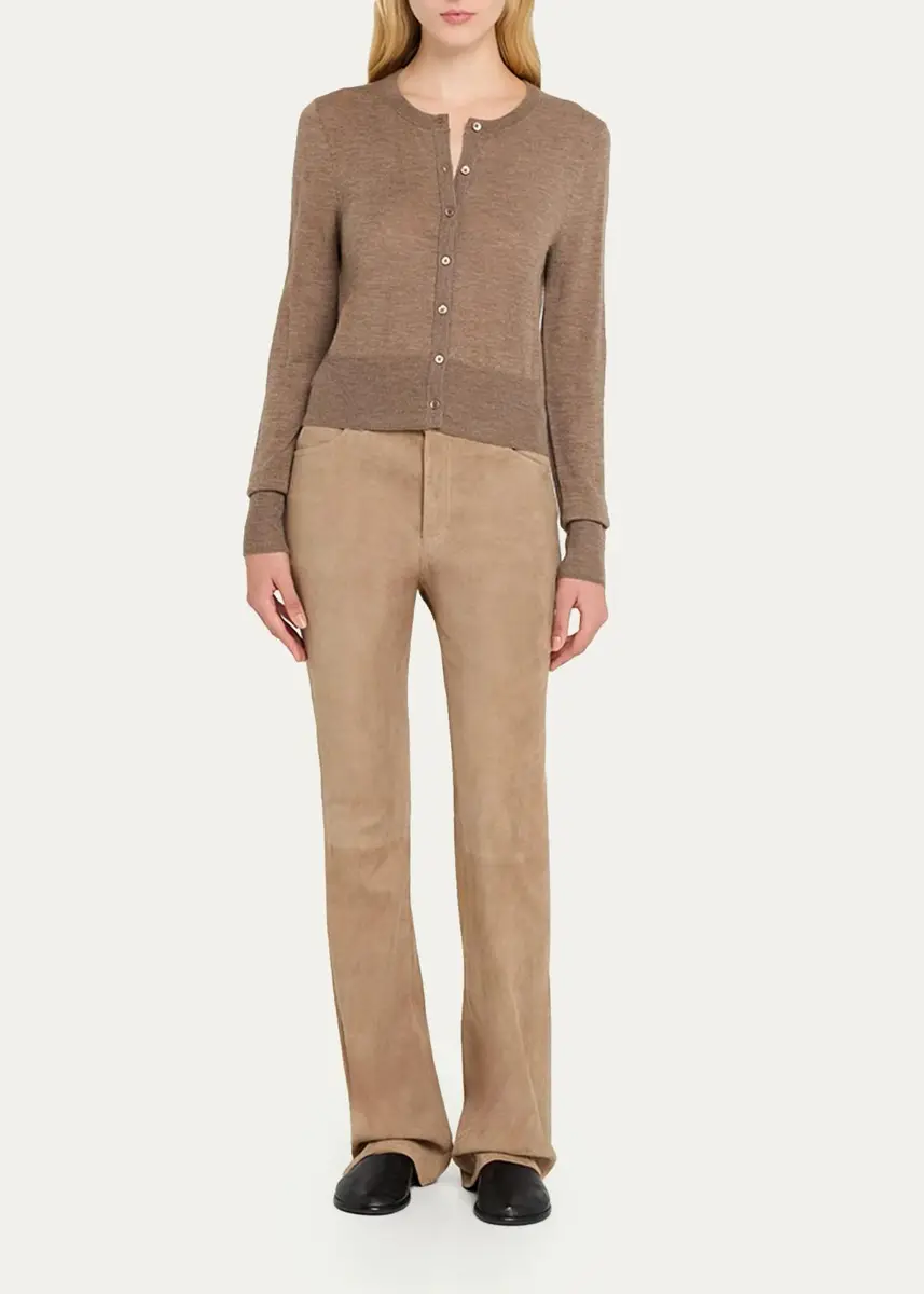 Sprwmn 5 Pocket Mid-Rise Suede Flared Pants | Thumbnail 2 Sprwmn 5 Pocket Mid-Rise Suede Flared Pants | Thumbnail 2