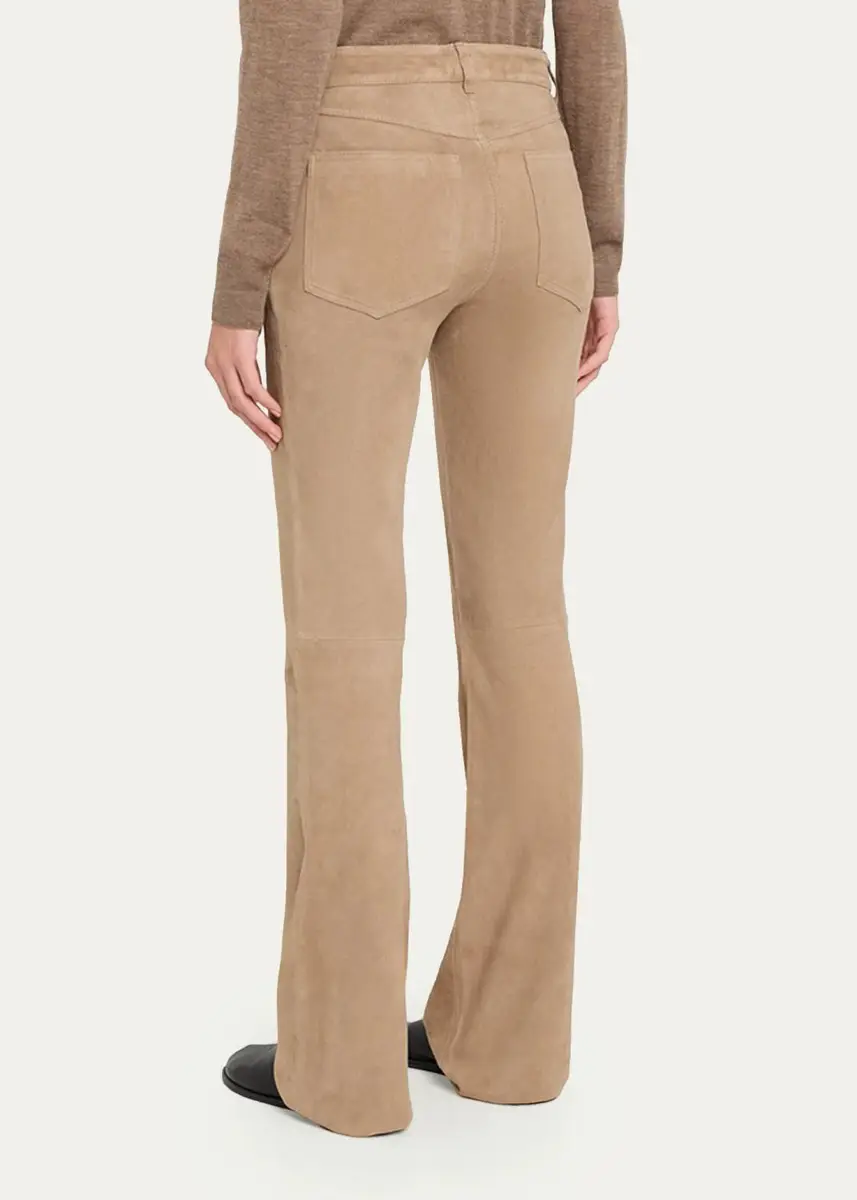 Sprwmn 5 Pocket Mid-Rise Suede Flared Pants | Thumbnail 3 Sprwmn 5 Pocket Mid-Rise Suede Flared Pants | Thumbnail 3