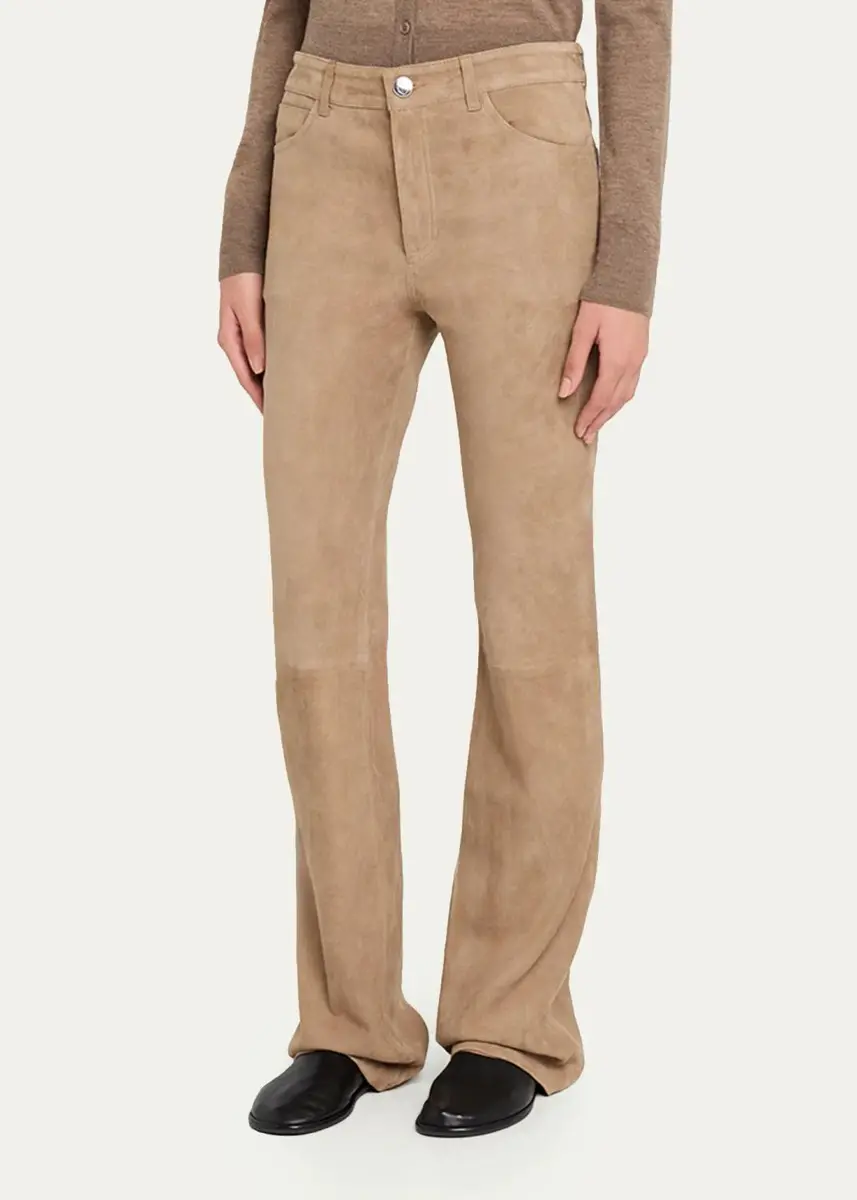 Sprwmn 5 Pocket Mid-Rise Suede Flared Pants | Thumbnail 4 Sprwmn 5 Pocket Mid-Rise Suede Flared Pants | Thumbnail 4