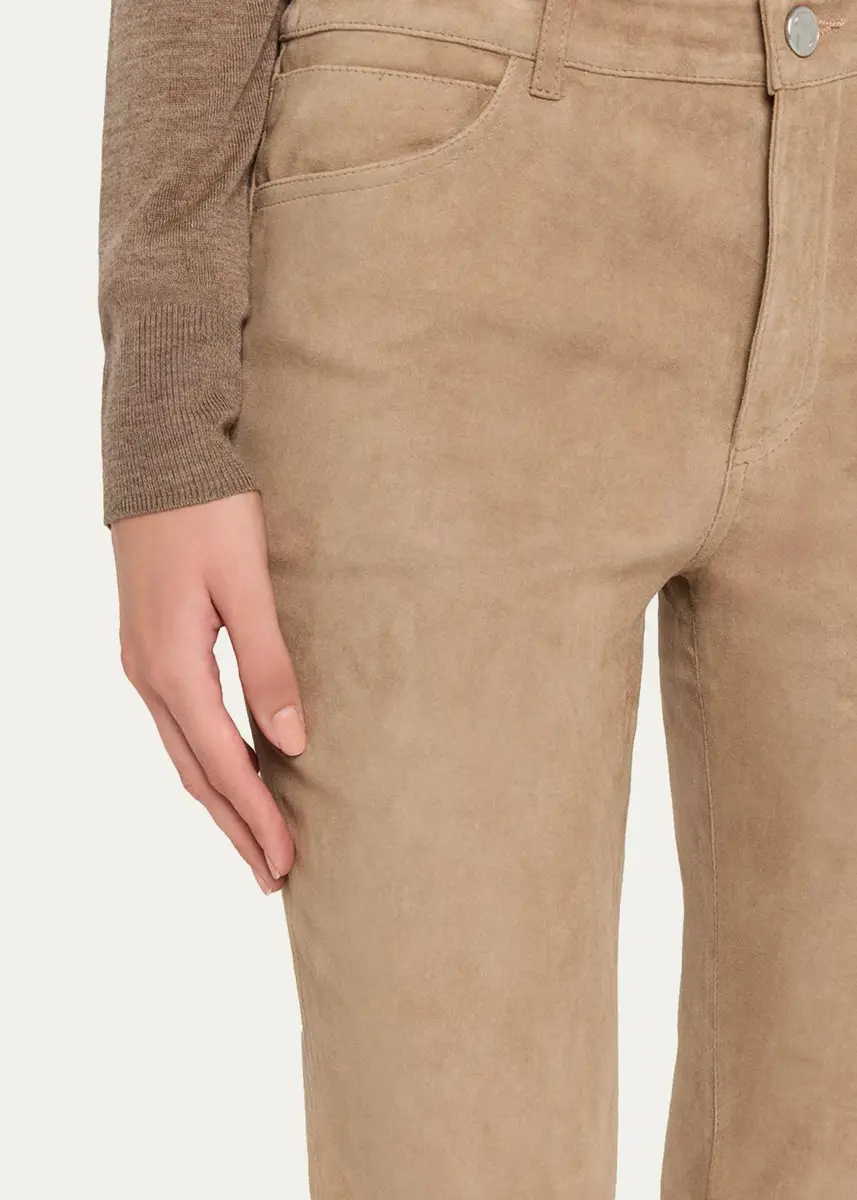 Sprwmn 5 Pocket Mid-Rise Suede Flared Pants | Thumbnail 5 Sprwmn 5 Pocket Mid-Rise Suede Flared Pants | Thumbnail 5
