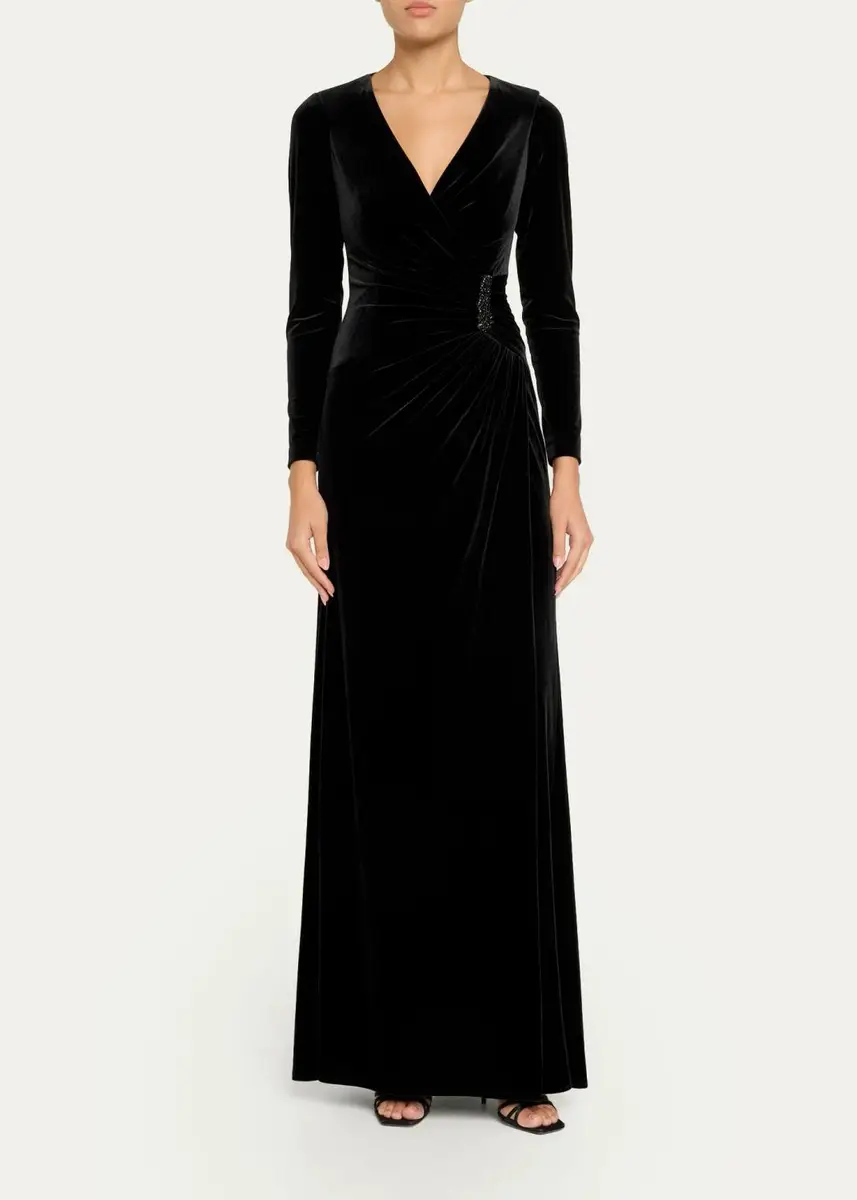 Rickie Freeman for Teri Jon Velvet Beaded Accent A-Line Gown | Thumbnail 2 Rickie Freeman for Teri Jon Velvet Beaded Accent A-Line Gown | Thumbnail 2