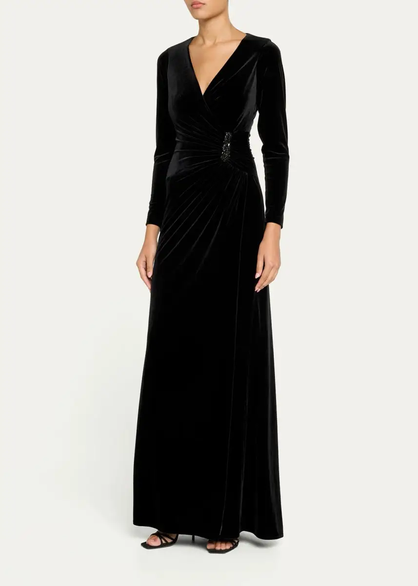 Rickie Freeman for Teri Jon Velvet Beaded Accent A-Line Gown | Thumbnail 4 Rickie Freeman for Teri Jon Velvet Beaded Accent A-Line Gown | Thumbnail 4